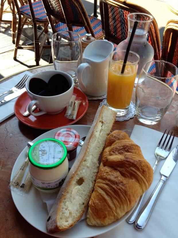 One of the culinary highlights of our trip. The yogurt, served in a glass jar, tasted like fine cheese. The chocolate was served as a pitcher of steamed milk beside a cup of thick ganache. The orange juice, of course, was completely fresh.