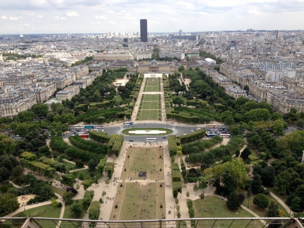 My view facing south, where I sat on the second level (about 1/3 of the way up the tower) waiting for Mike to ascend and descend the rest of the way. I was too chicken and didn't want my nerves to spoil his fun. I had a great time studying the town with my map out and enjoying a relatively quiet corner away from crowds.