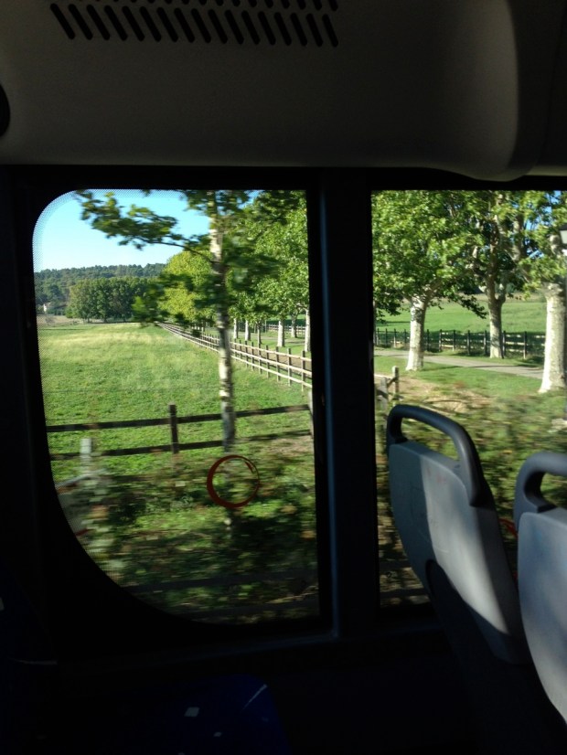 These next photos were taken from the city bus we rode at the end of the day after a tightly-timed scavenger hunt to assemble our picnic, including a lot of chocolate from Puyricard, a famous chocolatier in the region.