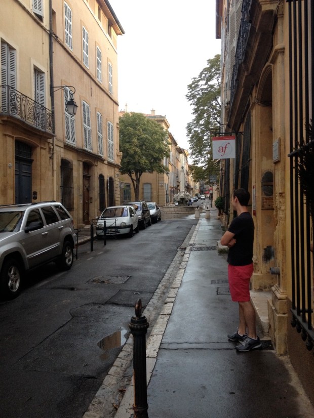 Headed through the streets toward breakfast around 7:00 a.m.