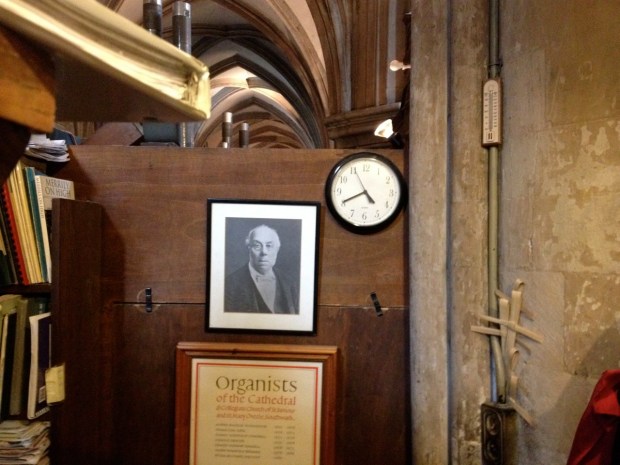 Our Europe journal can't be complete without this photo of the inside of the little closet space where the organ console is housed at Southwark. We were tag-teaming on the bench at a particularly tedious moment in rehearsal. With the recital on our minds, neither of us had much interest in rehearsing. Mike came up to the organ where I'd been accompanying and pointed to this photo (certainly of some past musician at Southwark): "This is how I feel about this rehearsal," he said. Instead of laughing out loud we took a picture so we could laugh again and again later. I think I may frame it for our home office, a tribute to Music Rehearsals Everywhere. It's not all fun and games.