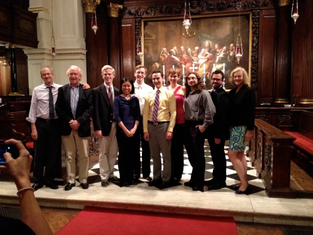 The recitalists with three of the five Indiana University organ faculty