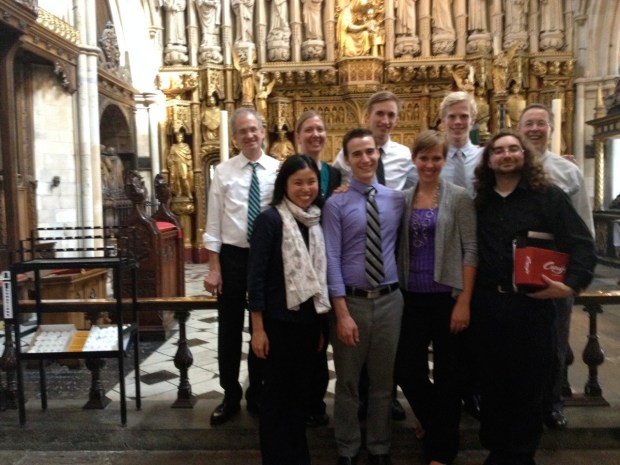 The student leaders at Southwark, with Professor Neswick on the left from IU and Jim Rightmyer from St. Francis in the Fields, Louisville, on the right.
