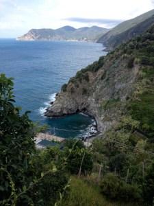 Looking down from the panoramic view at the edge of Corniglia...