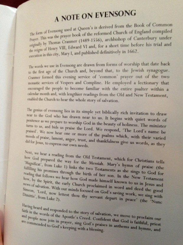 From the Queen's College service notes